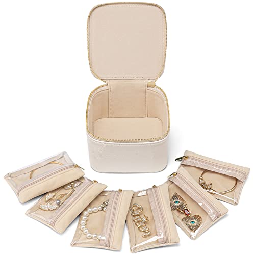 VLANDO Jewelry Organizers and Storage with Clear 6 Velvet Bags,White - color: 6PCS-White