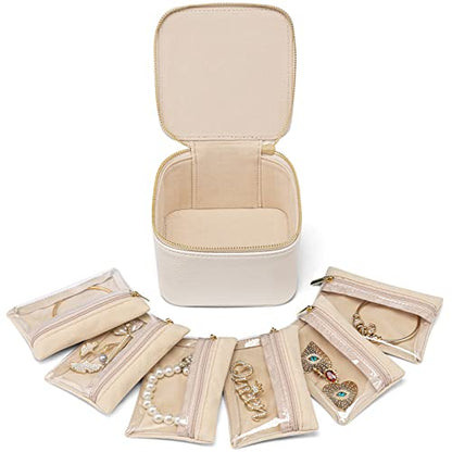 VLANDO Jewelry Organizers and Storage with Clear 6 Velvet Bags,White - color: 6PCS-White
