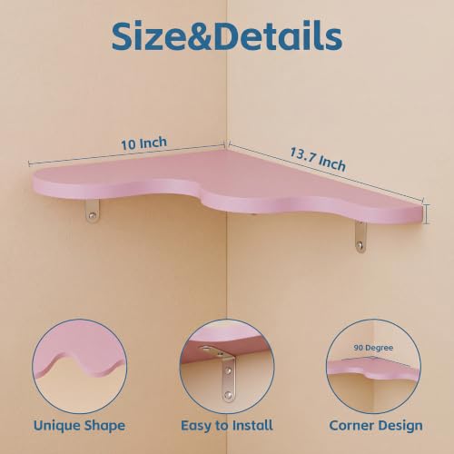Cute Cloud Corner Shelves - Set of 2 Pink Wooden Floating Corner Shelves Wall Mounted, 90-Degree Space-Saving Nursery Shelves with Brackets, Kids Room Decor for Bedroom,Living Room,Bathroom - color: A-pink Cloud Corner Shelves, size: 2-Tier