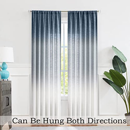 Ombre Backtab Semi Sheer Curtain, Cream White to Indigo Blue, 50"Wx84"Lx2 - color: Indigo Blue, size: 50"W x 84"L (Pack of 2)