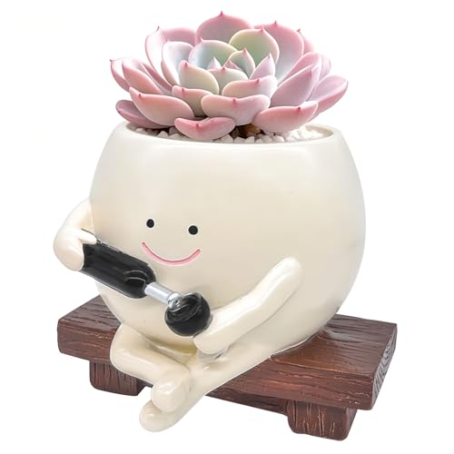 Smiley Face Planter Pot Resin Succulent Planter with Drainage Hole