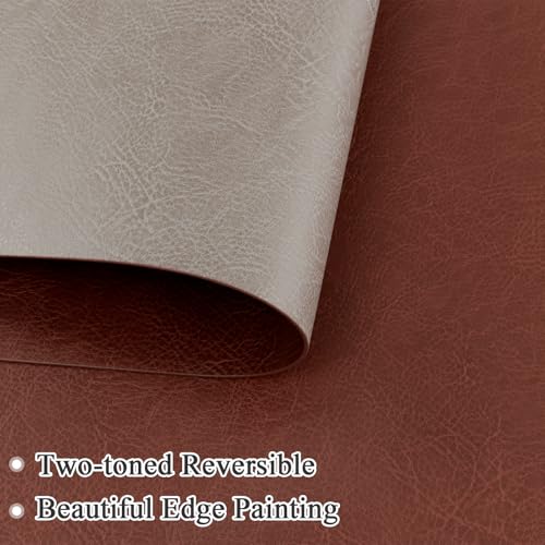 SHACOS Faux Leather Placemats Set of 8 Place Mats Table Mats - color: Chestnut and Greige