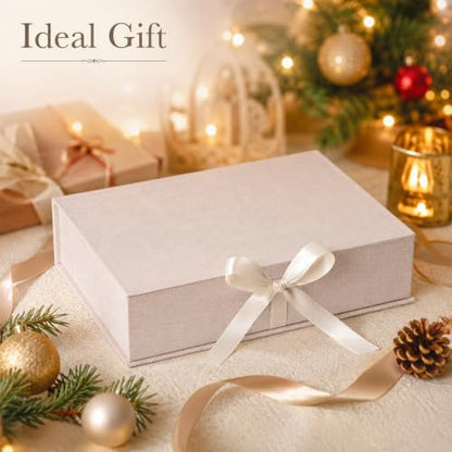 Linen Photo Box, 8×10 Memory Box for Keepsakes Photo Storage Boxes with Lids Stackable for Storing Photos, Postcards, Handwritten Letters, Drawer and Tabletop Organizer, 11.1×8.9×2.5 Inch
