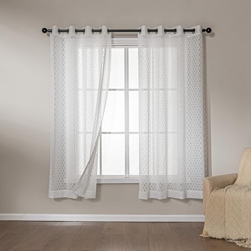 Amazon Basics Lace Sheer Curtains for Living Room and Bedroom, 2-Panel Set with Grommet, 42" W × 72" L, White Cloverleaf - color: White Cloverleaf, size: 42"W x 72"L (Pack of 2)