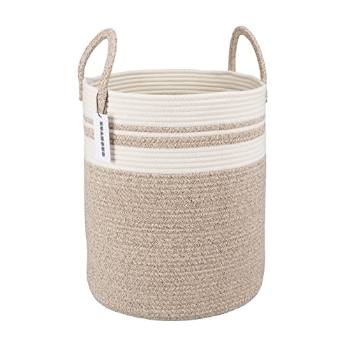 XUANGUO Cotton Rope Laundry Basket Hamper for Clothes Large Brown and White - color: brown and white, size: Regular