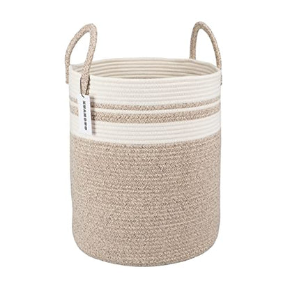 XUANGUO Cotton Rope Laundry Basket Hamper for Clothes Large Brown and White - color: brown and white, size: Regular