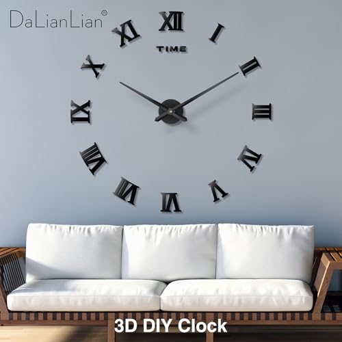 DIY Frameless Wall Clock, 3D, Adjustable Up to 52”, Black - color: Black