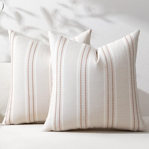 Hckot Terracotta Throw Pillow Covers 20x20 Set of 2 Striped Pillow Covers - color: Camel, size: 20" x 20" (Pack of 2)