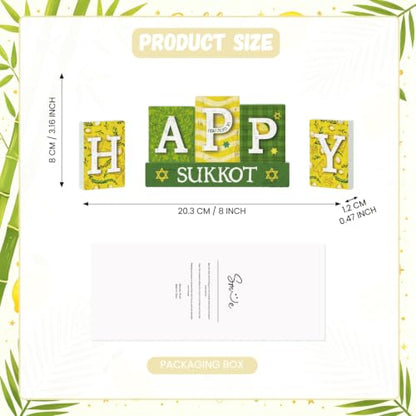 Smile Sukkot Wooden Standing Decor, Happy Sukkot Letter Blocks with Etrog and Star of David Tiered Tray Tabletop Signs for Jewish Holiday Decor - style: Letter Sukkot