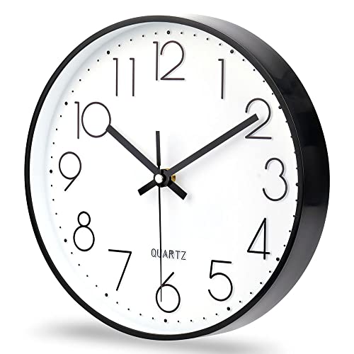 jomparis 10 Inch Black Wall Clock Battery Operated Silent & Non-Ticking Wall Clock Classic Clock for Home,Office,Bedroom, School - color: Black, size: 10 Inch