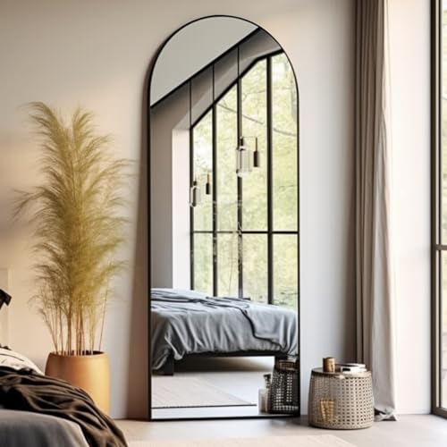 Otlsh Arched Floor Mirror, 58"18" Full Length Mirror with Stand, Freestanding, Aluminum Frame - Black - color: Black, size: 59"L x 18"W