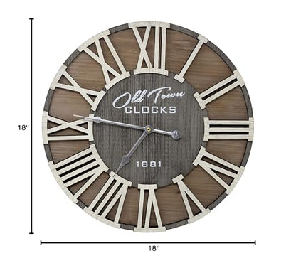 18" Rustic Farmhouse Wash Out Vintage Roman Wooden Wall Clock Silver Hands (Whitewood Lettering, 18 inch) - size: 18 inch