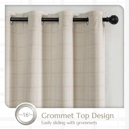Beauoop Beige Plaid Jacquard Blackout Curtains for Bedroom 52x96 2 Panels - color: Beige, size: 52"W x 96"L (Pack of 2)