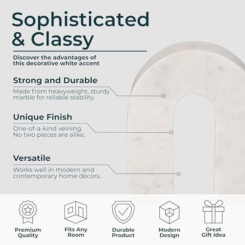 Sagebrook Home White Marble Decorative Arch Sculpture – Modern Stone Accent for Home, Office, Bedroom, Living Room – 6x2x7 Inch