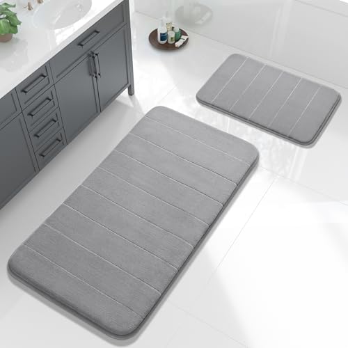 Yimobra Large Memory Foam Bathroom Mat Set, 44 x 24 & 24 x 17 in, Gray - color: Grey, size: 44x24+24x17 Inch