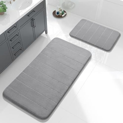 Yimobra Large Memory Foam Bathroom Mat Set, 44 x 24 & 24 x 17 in, Gray - color: Grey, size: 44x24+24x17 Inch