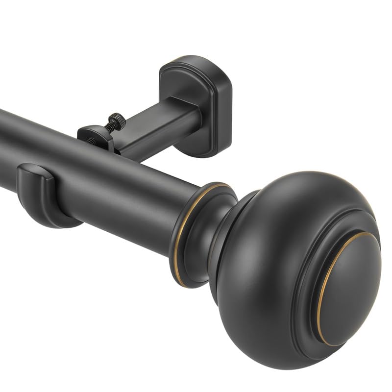 Heavy Duty Curtain Rods, 1 1/8" Diameter Curtain Rod for Window 72-144 Inch(6-12ft), Single Drapery Rods with Classic Finials and Adjustable Aluminum Alloy Brackets, Matte Black - color: Matte Black, size: 72-144"