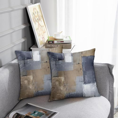 Britimes Throw Pillow Covers Set of 2, 18 x 18 Inch, Blue Brown Grey Taupe - color: Brown Blue, size: 18" x 18" (Pack of 2)