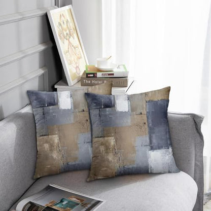 Britimes Throw Pillow Covers Set of 2, 18 x 18 Inch, Blue Brown Grey Taupe - color: Brown Blue, size: 18" x 18" (Pack of 2)