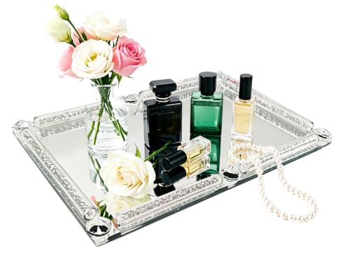 Crystal Glass Tray, 11.8" x 7.9" Silver Mirror Vanity Tray - color: Silver