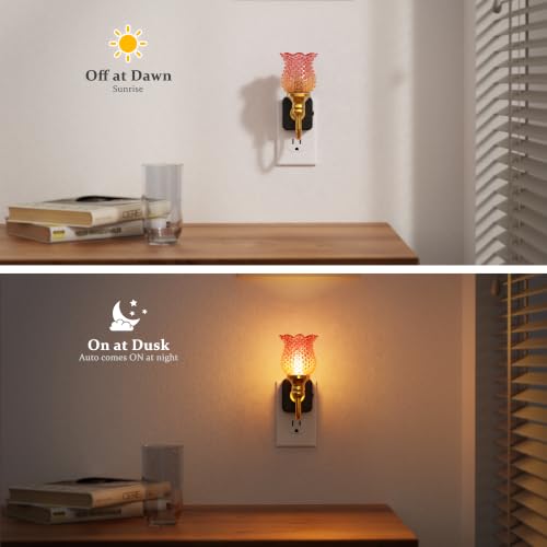 JandCase Night Light, Night Lights Plug into Wall, Glass Flower Nightlight - color: Spotted Flower-Red
