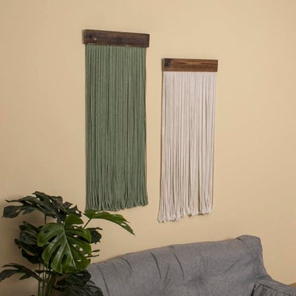 LB Beige Light Green Macrame Wall Hanging Set of 2, 12x31 Inch - color: Light Green Beige