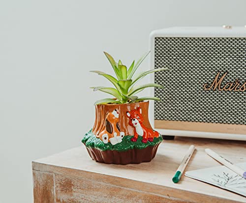 Silver Buffalo Disney The Fox and the Hound 4-Inch Ceramic Mini Planter with Artificial Succulent | Cute Small Flower Pot, Faux Indoor Plants - color: Fox and the Hound
