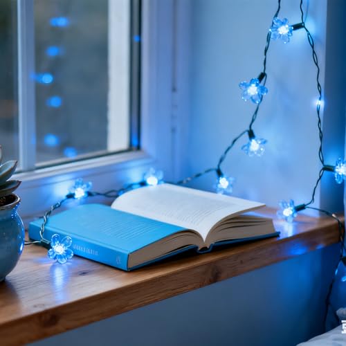 USB & Battery Lighted 10ft 30 LED Decorative Blue Fairy Flower String Light - color: Blue