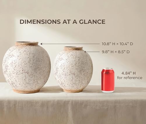 Large Round Ceramic Vase, 9.8“ H, Red White Speckled - color: Retro-9.8", size: 9.8"-Oval