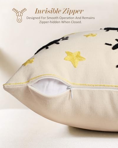 Embroidered Throw Pillow Cover 18x18 Inch, Line Star Moon - color: Line Star Moon, size: 18" x 18" (Pack of 1)