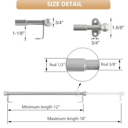 Cafe Curtain Rod 12-18 Inch, 1/2" Diameter, Door Curtain Rod, Nickel - color: Nickel, size: 12-18 Inch