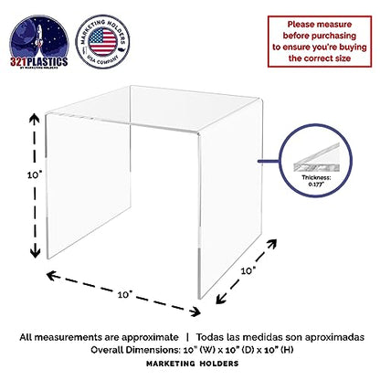 Marketing Holders 2 Pack Clear Acrylic Riser Display Table 10" Merchandise Showcase One Piece Bench Retail Stores and Boutiques Throne Counter Tabletop Platform - size: 10"W x 10"D x 10"H Riser