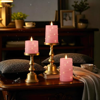 Raycare Pink Battery Operated Flameless LED Pillar Candle with Remote Timer - color: 3pcs-Pink