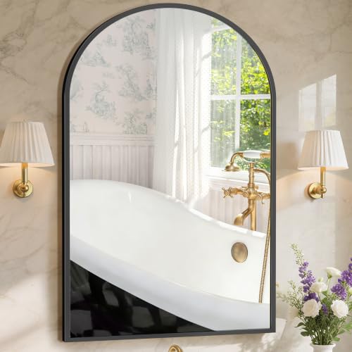 Sweetcrispy 26"x38" Arched Bathroom Mirror, Bathroom Mirrors for Over Sink - color: Black-arched, size: 38"L x 26"W
