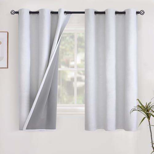 YoungsTex White Linen Blackout Kitchen Curtains 40 Inch Length, Short Thermal Insulated Black Out Drapes with Grommet Privacy for Bathroom Bedroom Window, 2 Panels, 42 X 40 Inch - color: Greyish White, size: 42"W x 40"L (Pack of 2)