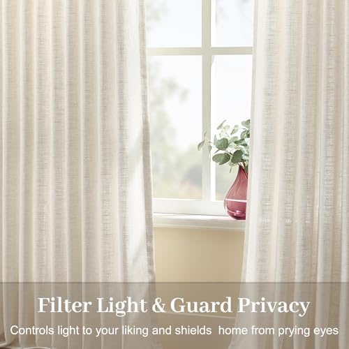 Extra Wide Pinch Pleated Curtains Linen Sheer Drapes Light Filtering - color: Natural, size: 70"W x 90"L (Pack of 1)