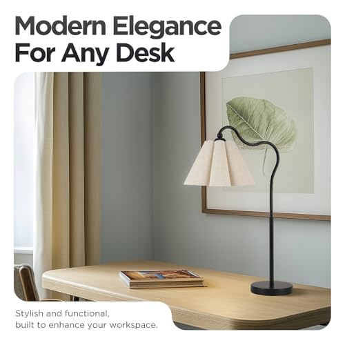 Table Lamp with Beige Pleated Linen Shade, Curved Black Metal Base, E26 Socket – 23" Tall Modern Bedside Desk Lamp for Bedroom, Living Room, Office – Bulb Not Included - color: Black