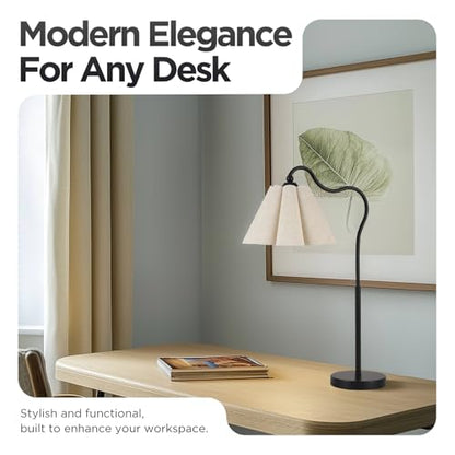 Table Lamp with Beige Pleated Linen Shade, Curved Black Metal Base, E26 Socket – 23" Tall Modern Bedside Desk Lamp for Bedroom, Living Room, Office – Bulb Not Included - color: Black