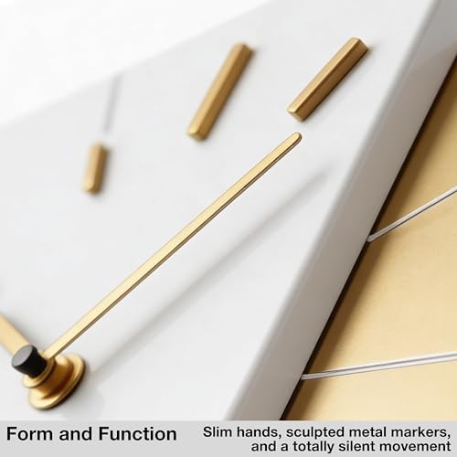 Driini White and Gold Mid Century Modern Wall Clock, Battery Operated - color: White