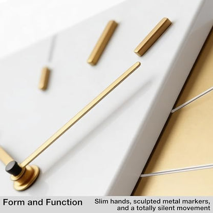 Driini White and Gold Mid Century Modern Wall Clock, Battery Operated - color: White