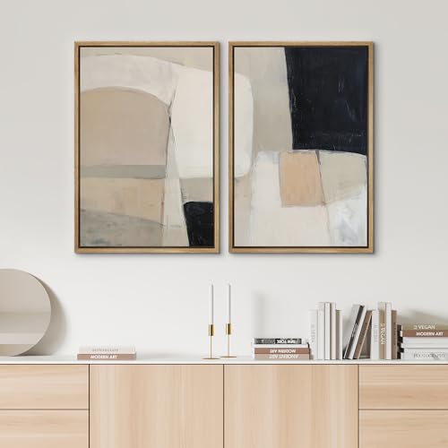 SIGNWIN Framed Canvas Print Wall Art Set Wabi-Sabi Block Illustrations Modern Art Minimal Boho Relax/Calm for Living Room, Bedroom, Office - 16"x24"x2 NATURAL - color: A16-2601-irs03, size: 16"x24"x2 Panels Natural