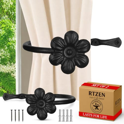RTZEN Metal Curtain Tiebacks, Drapery Holders for Wall, 2 Pcs - size: Medium, style: Flower