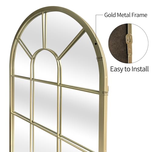 HQiJun Wall Mirror Window Decorative Mirrors Arched Farmhouse for Living Room Bedroom Entryway Bathroom Vanity (Gold, 41.3" x 24" x 1") - color: Gold, size: 41.3"L x 24"W