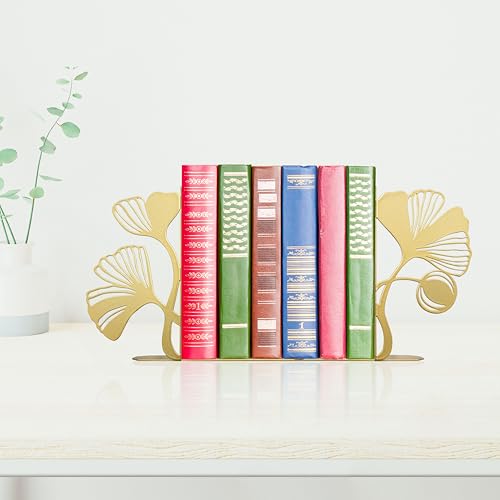 Gold Bookends – Unique Decorative Book Ends with Ginkgo Leaf Design