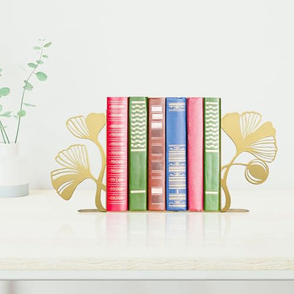 Gold Bookends – Unique Decorative Book Ends with Ginkgo Leaf Design