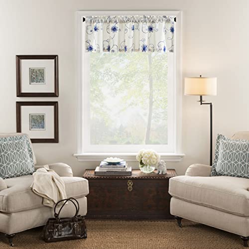 VOGOL Blue Floral Vine Embroidered Window Valance, 52 x 14, 1 Panel - color: Hy-blue, size: 52"W x 14"L (Pack of 1)