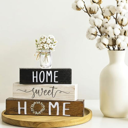 Cinnvoice 4 Pcs Farmhouse Wooden Tabletop Decor Cotton Summer Tiered Tray - style: Cotton