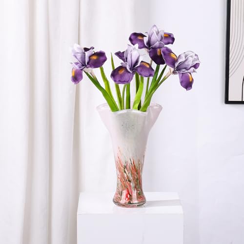9.0" H Pink Red Glass Vases for Flower, Unique Hand Blown Glass Vase - color: Pink Red