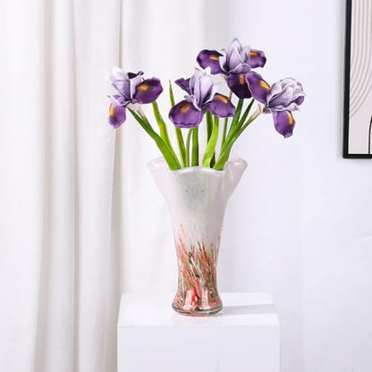 9.0" H Pink Red Glass Vases for Flower, Unique Hand Blown Glass Vase - color: Pink Red