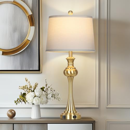 Cinyirong 28.75" Gold Table Lamps Modern 3-Way Touch Control Dimmable Bedside Lamp with USB A+C Ports & AC Outlets for Living Room Bedroom Nightstand Lamp (Bulb Included) - color: 1Pack-Gold